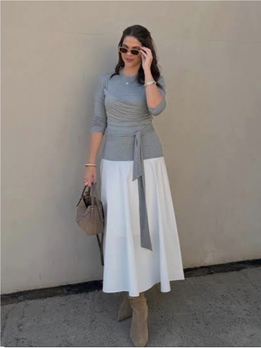 ZARA COMBINATION TIE-DETAIL MIDI DRESS